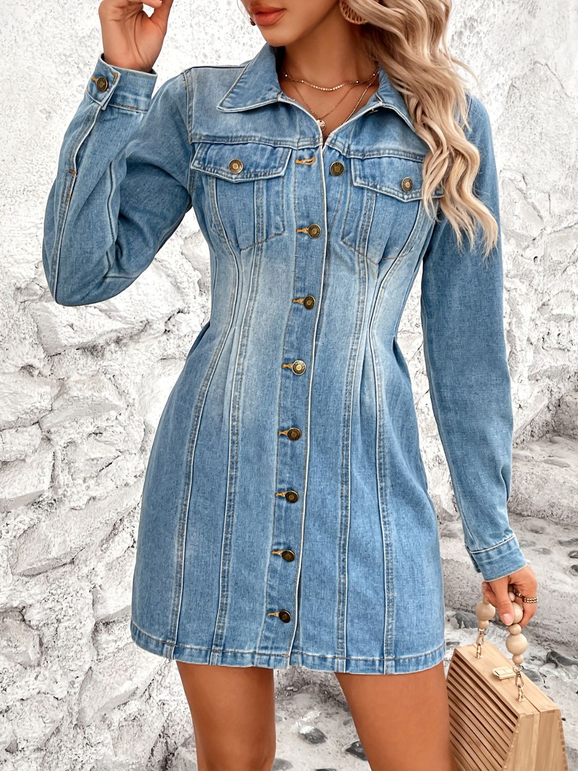Pocketed Button Up Long Sleeve Denim Dress Lovely Diva Pocketed Button Up Long Sleeve Denim Dress Lovely Diva