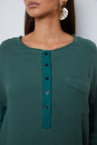 Half Button Up Round Neck Blouse