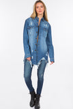 American Bazi Distressed Frayed Hem Denim Jacket