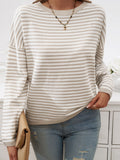 Devine Striped Round Neck Dropped Shoulder Sweater