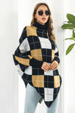 Plaid Turtleneck Dolman Sleeve Poncho