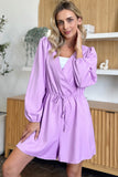 Double Take Full Size Drawstring Long Sleeve Romper