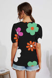 FAM-FAM Flower Round Neck Short Sleeve Blouse