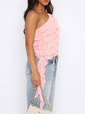 Layered Ruffled One Shoulder Tank