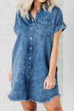 Raw Hem Pocketed Cap Sleeve Denim Dress