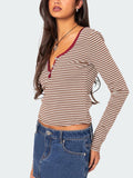 Buttoned Striped Long Sleeve T-Shirt